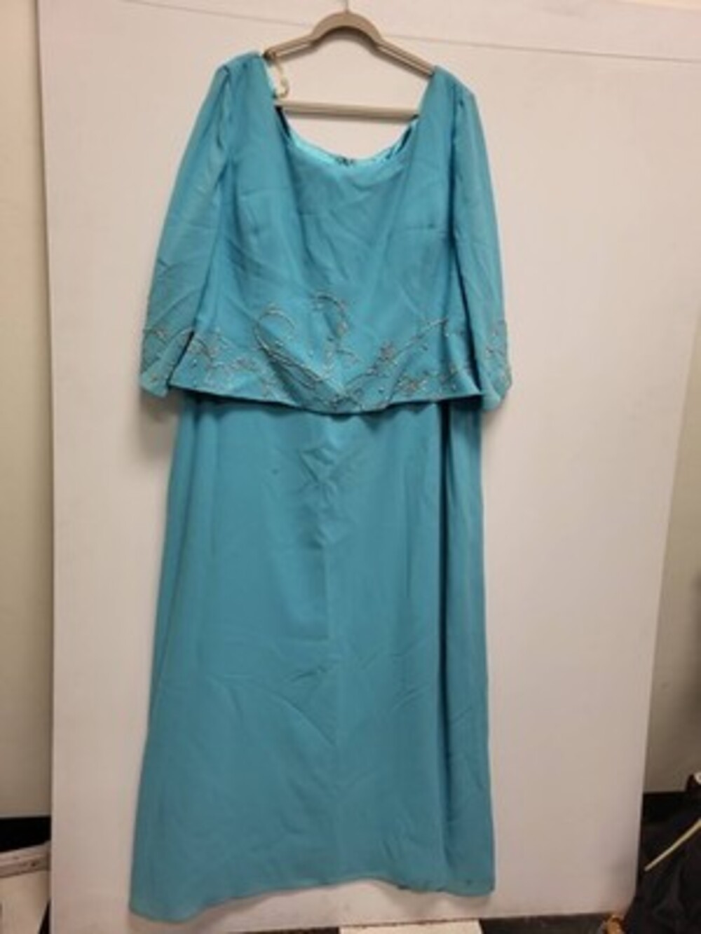 Cassandra Stone Dress 26 Blue Formal Gown Beaded Evening Party Maxi Plus Size